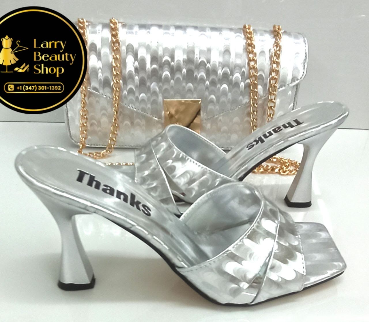 Silver Metallic Mule & Clutch Set