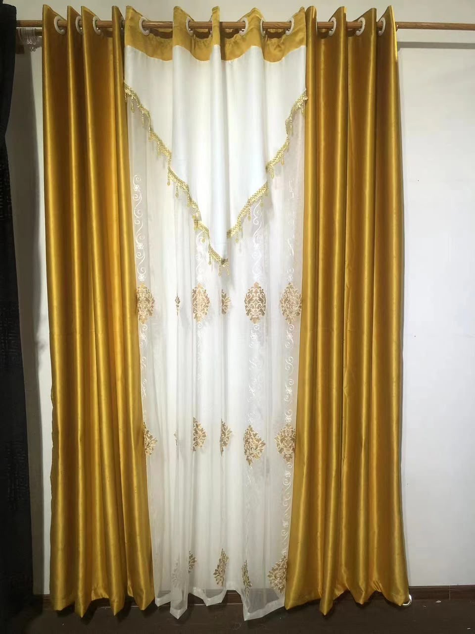 Gold Satin & Damask Sheer Set