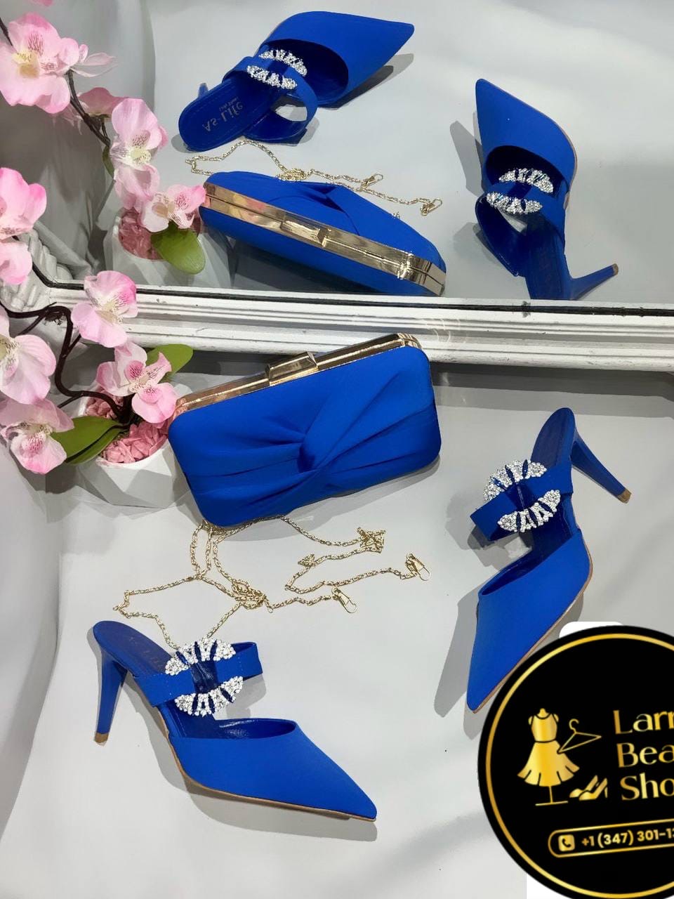 Royal Blue Crystal Mule & Clutch Set