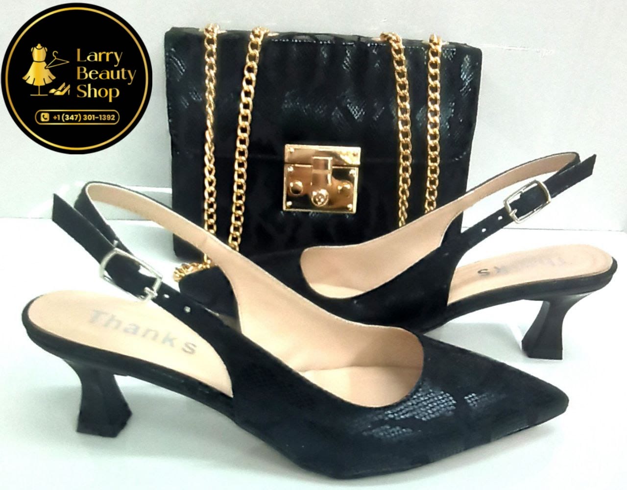 Black Slingback & Quilted Bag Set