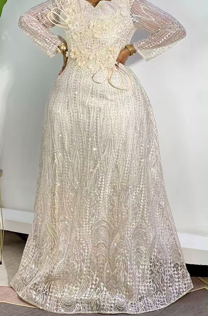 Ivory Lace & Sequin Floral Gown